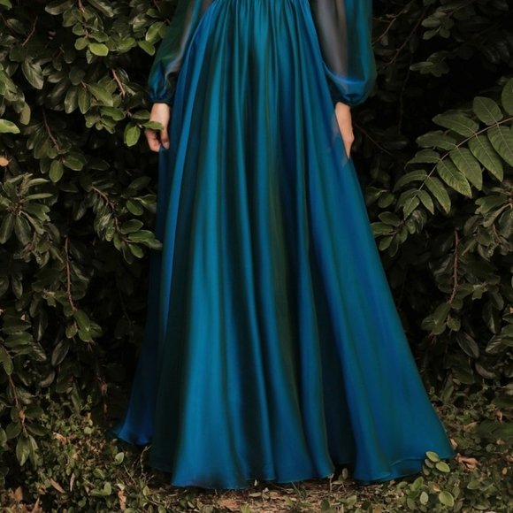 COPY - NEW PEACOCK COLOR WEDDING EVENING LONG SLEEVE CHIFFON A-LINE LONG DRESS … - Picture 2 of 6